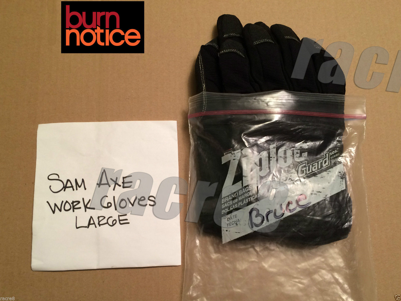 Burn Notice prop: Bruce Campbell’s (Evil Dead) actor-used Sam Axe Work Gloves!