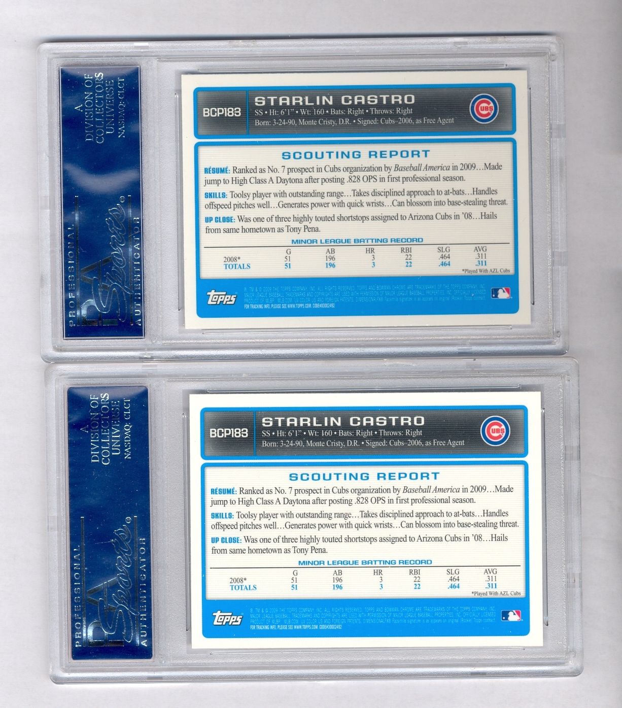 (2) STARLIN CASTRO 2009 BOWMAN CHROME ROOKIE RC PSA 10 GEM MINT LOT YANKEES