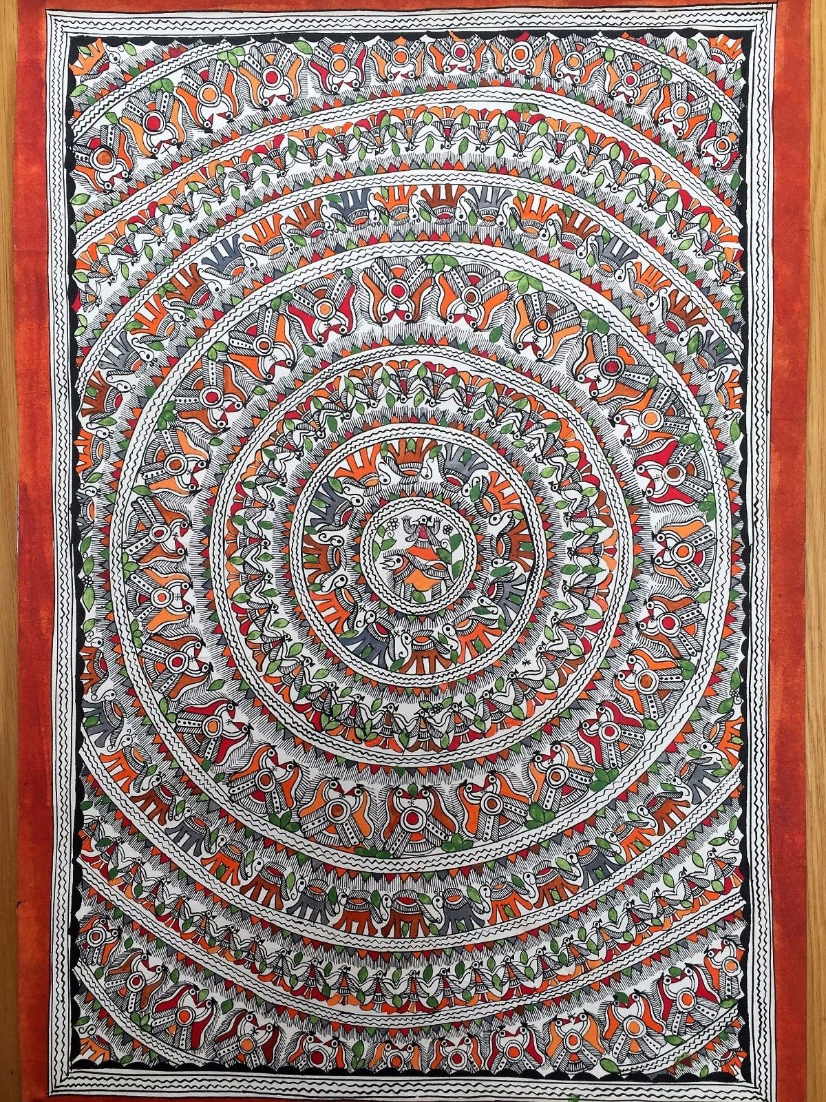 Madhubani Mithila Painting 'Circle of Life' Handmade Indian Folk Art 22" Inch