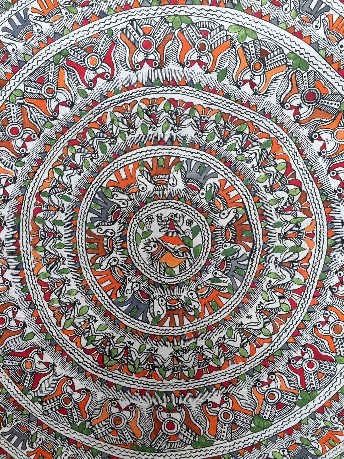 Madhubani Mithila Painting 'Circle of Life' Handmade Indian Folk Art 22" Inch