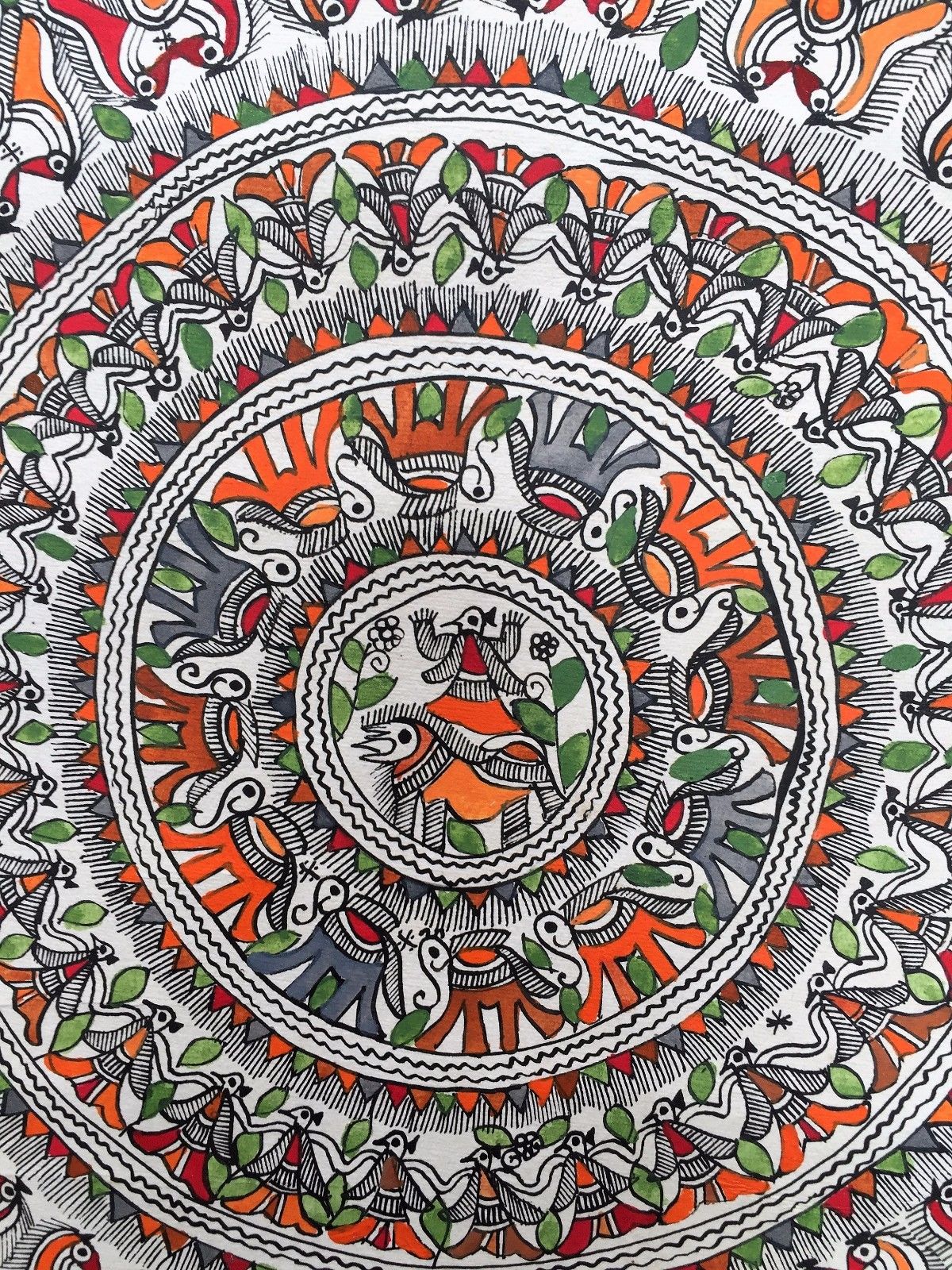 Madhubani Mithila Painting 'Circle of Life' Handmade Indian Folk Art 22" Inch