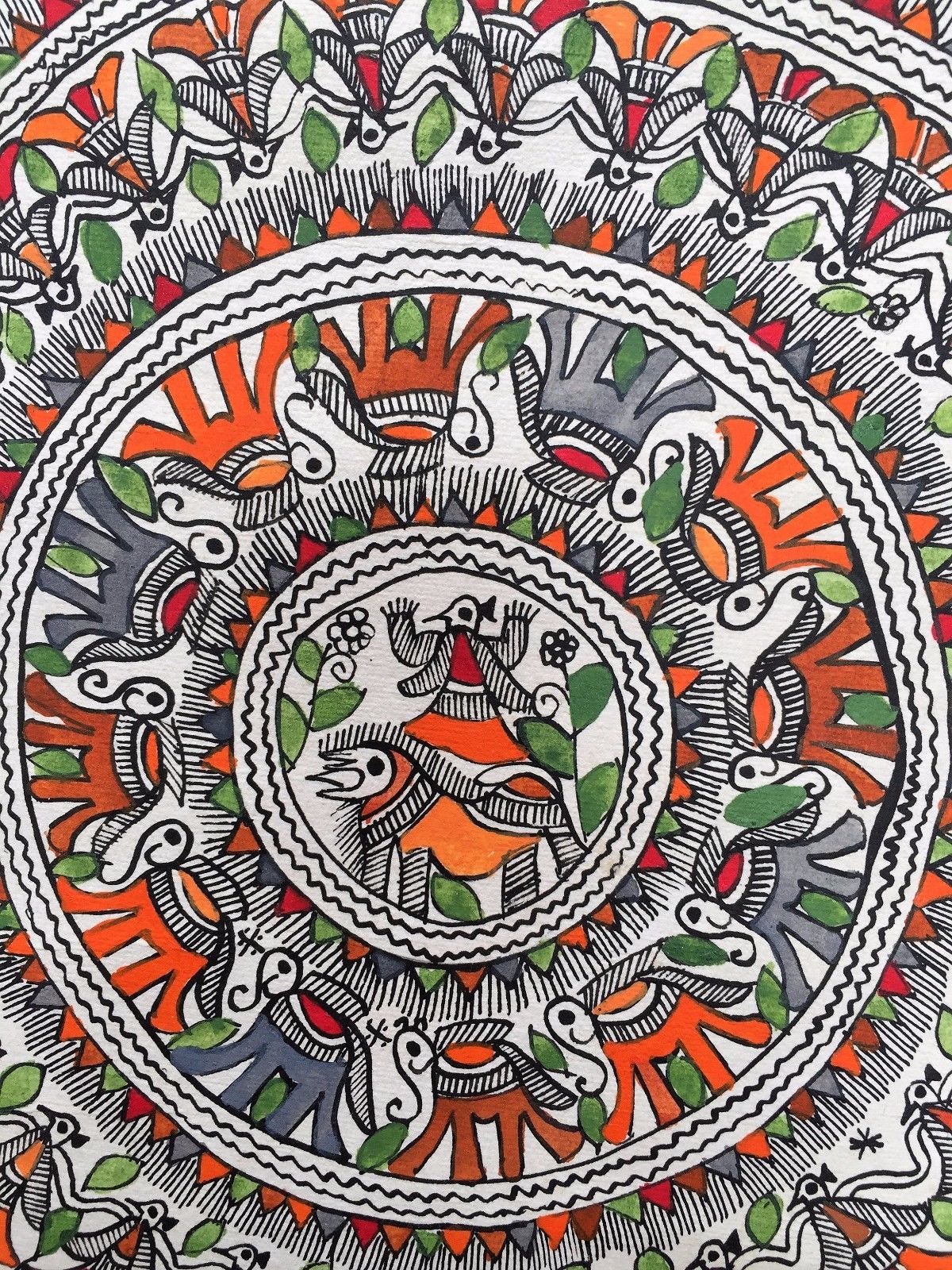 Madhubani Mithila Painting 'Circle of Life' Handmade Indian Folk Art 22" Inch