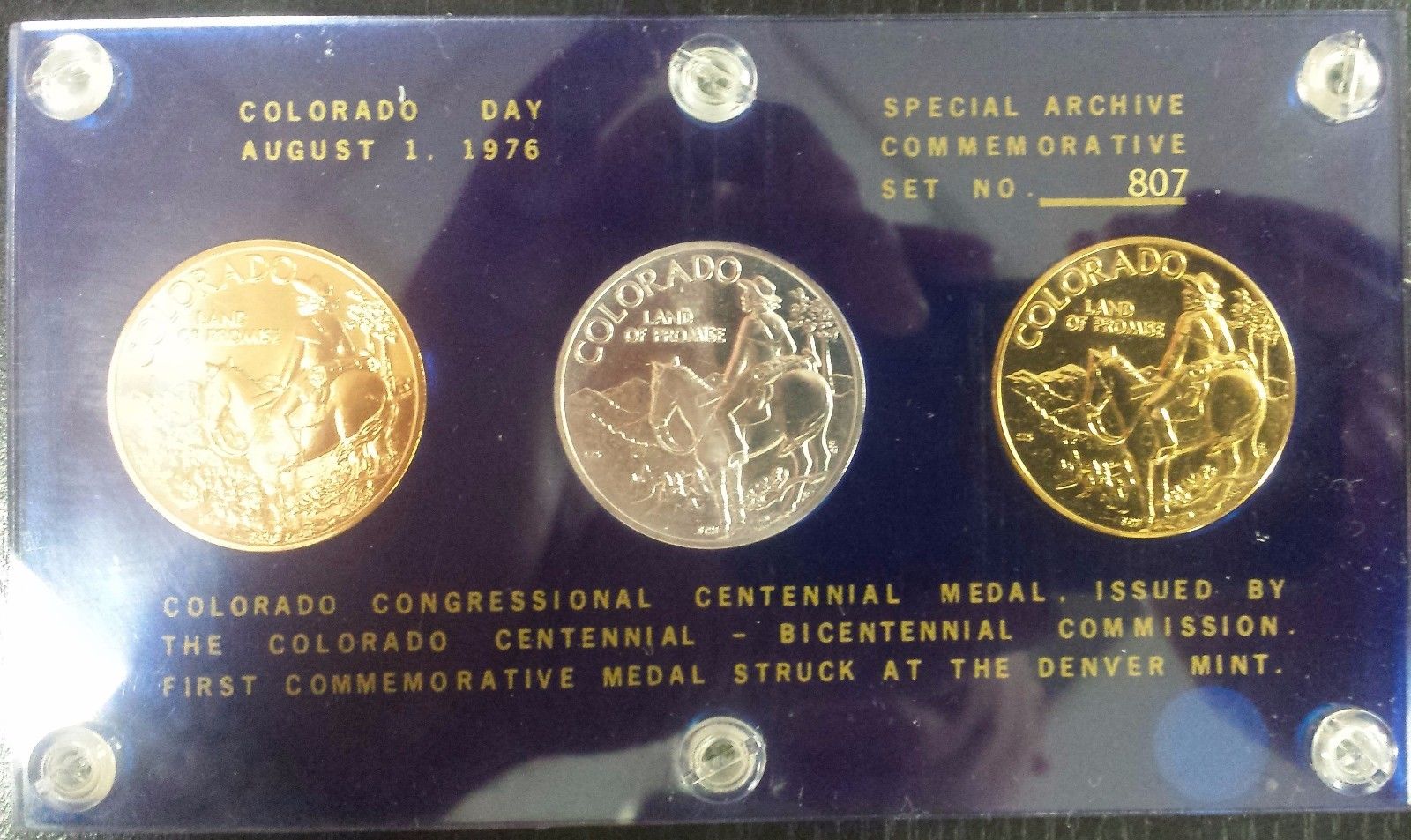 1976 Colorado Centennial Commemorative Medals 3-Coin Set LE - Set No. 807