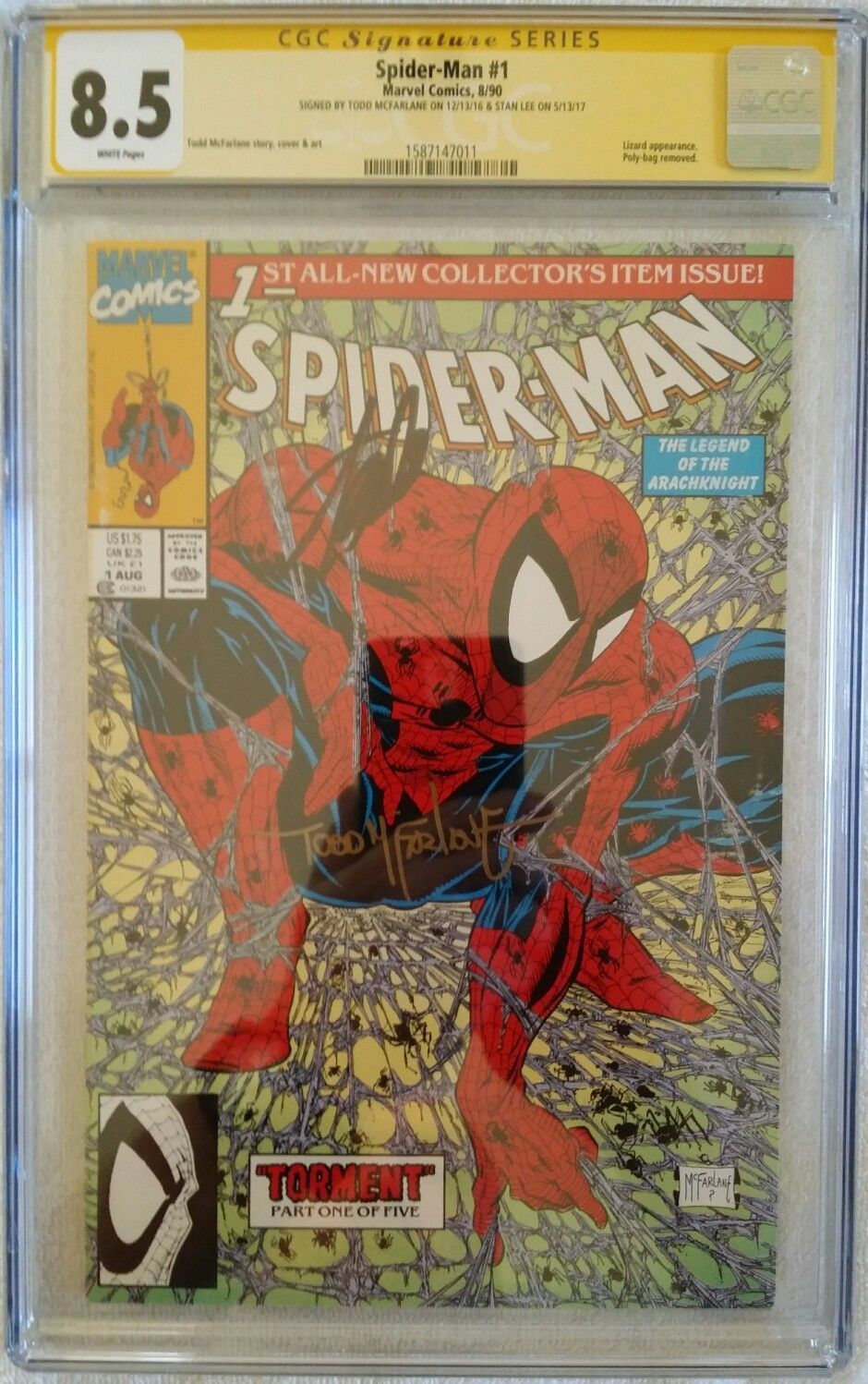 SPIDER-MAN #1 CGC 8.5 SS 2X Signed by STAN LEE + TODD MCFARLANE (8/1990) Marvel