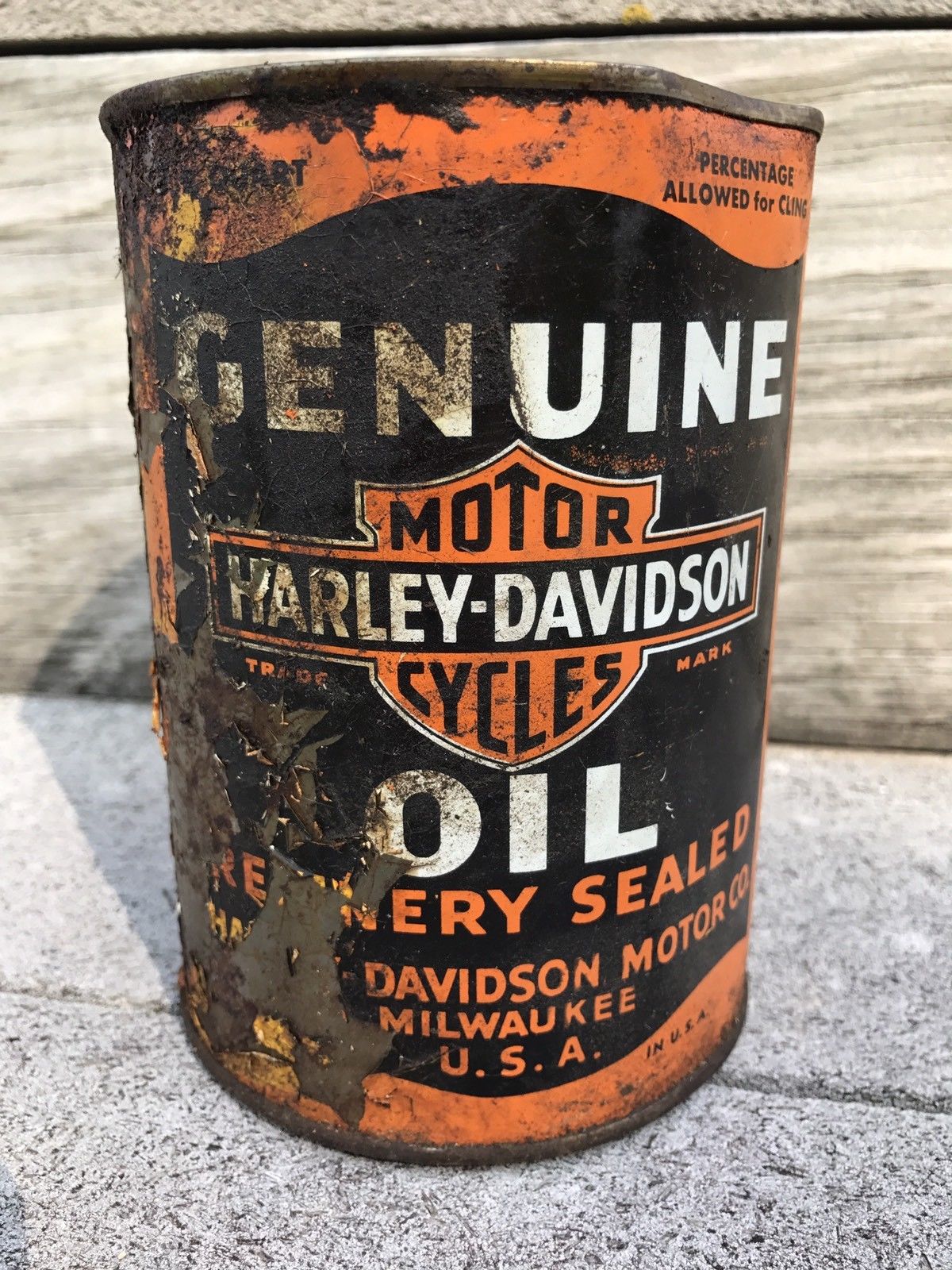 Original 1940 HARLEY DAVIDSON Full Quart Metal Oil Can Gas Oil Antique Rare HD