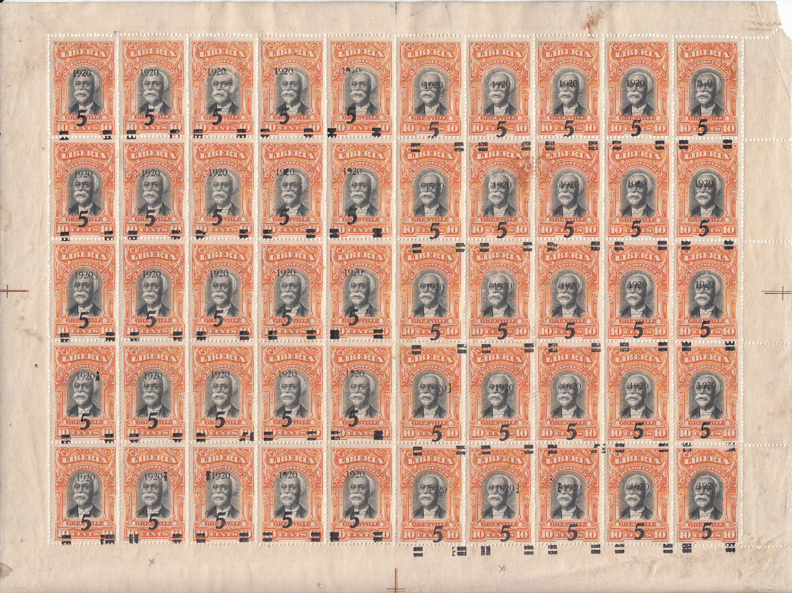 Liberia # 179a (ORANGE Variety) MNH Sheet Interesting Sheet See Description