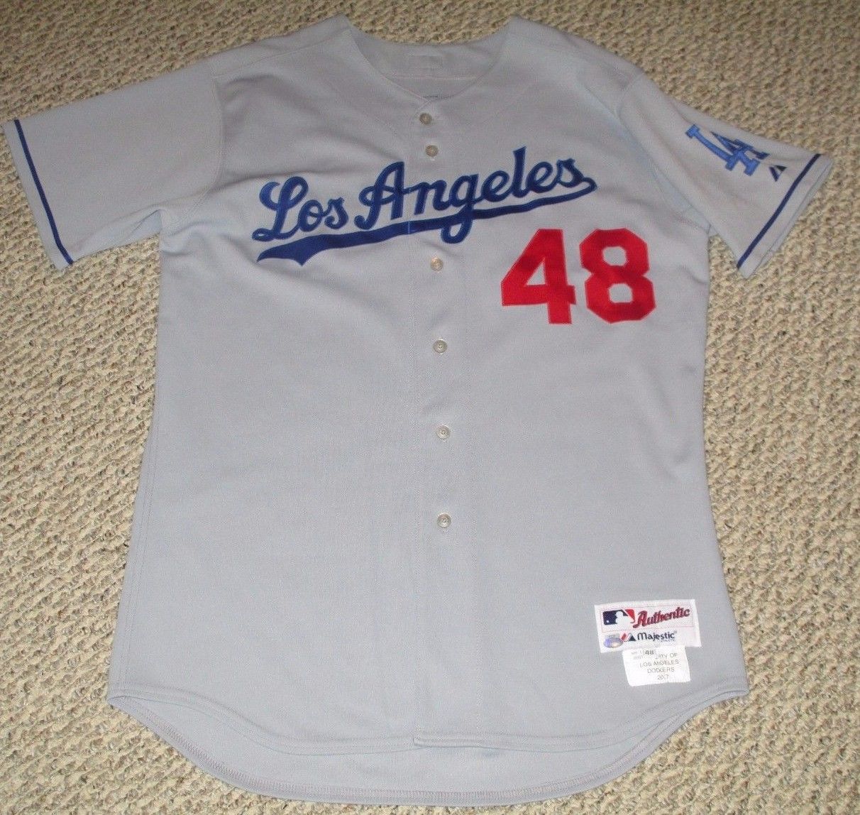 Dan Warthen #48 size 48 2007 DODGERS Game Used Jersey ROAD patch Steiner MLB