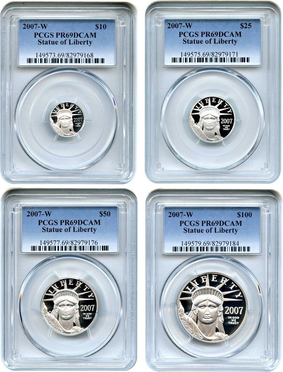 2007-W Statue of Liberty Platinum Eagle Set PCGS PR 69 DCAM (4 Coins)