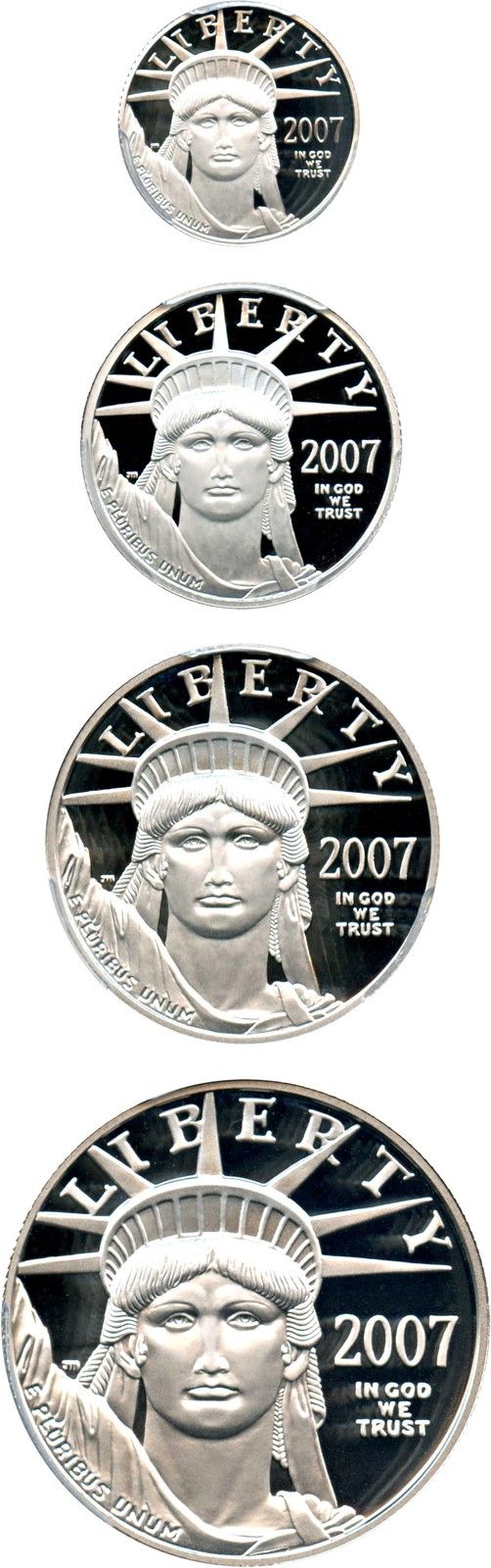 2007-W Statue of Liberty Platinum Eagle Set PCGS PR 69 DCAM (4 Coins)