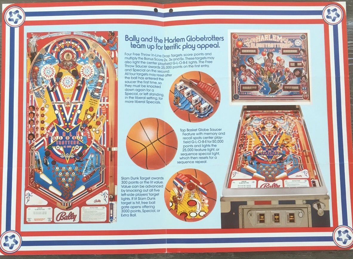 Vintage Harlem Globetrotters Bally 1979 Pinball Machine Sales Flyer C1