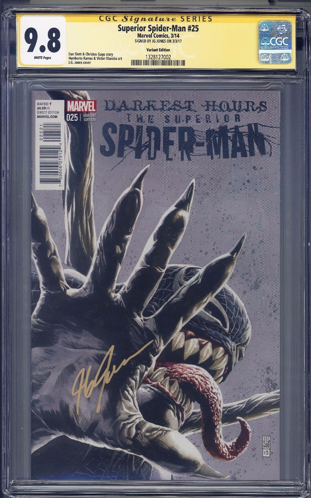 Superior Spider-Man #25 JG Jones Venom 1:50 Variant CGC 9.8 SS Signed!