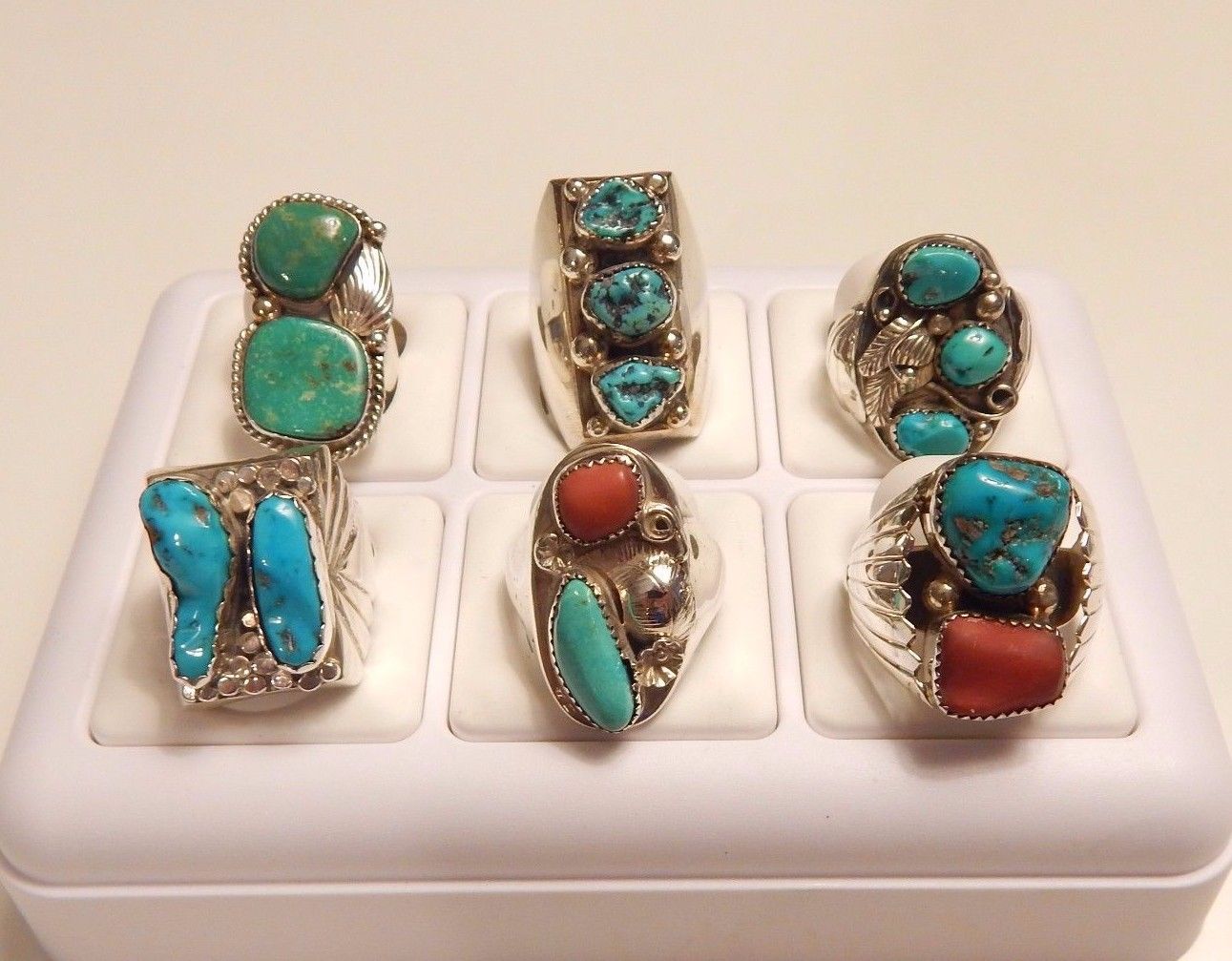 Old Pawn_Sterling Silver_Navajo_Turquoise_Coral_Ring_Native American