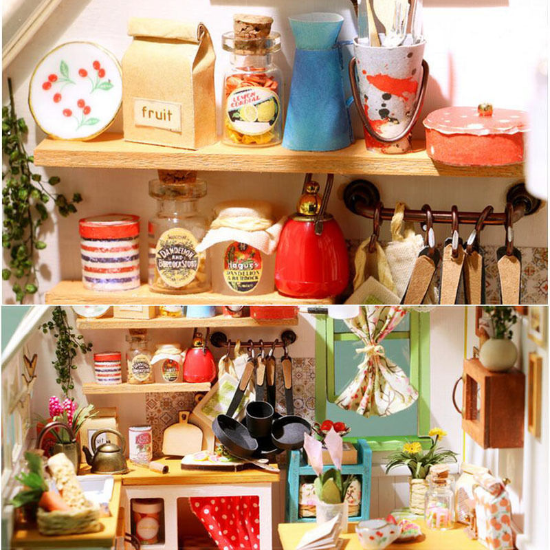 DIY Wooden Delicious Kitchen 3D Dollhouse With Furniture Kit Light Creative Gift