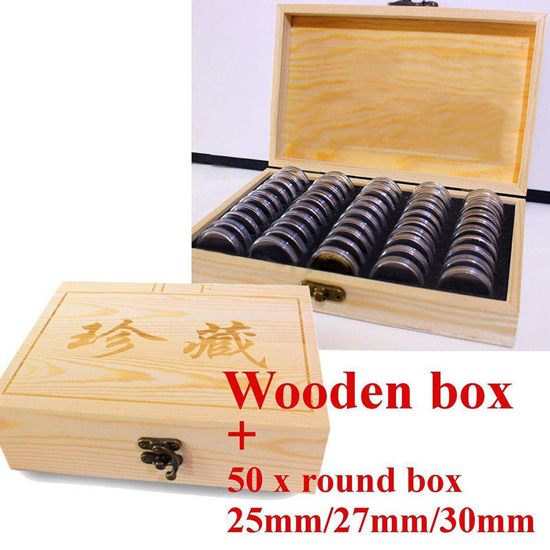 Wood Coins Display Storage Box Collectible Case for Certified Coin + Capsules