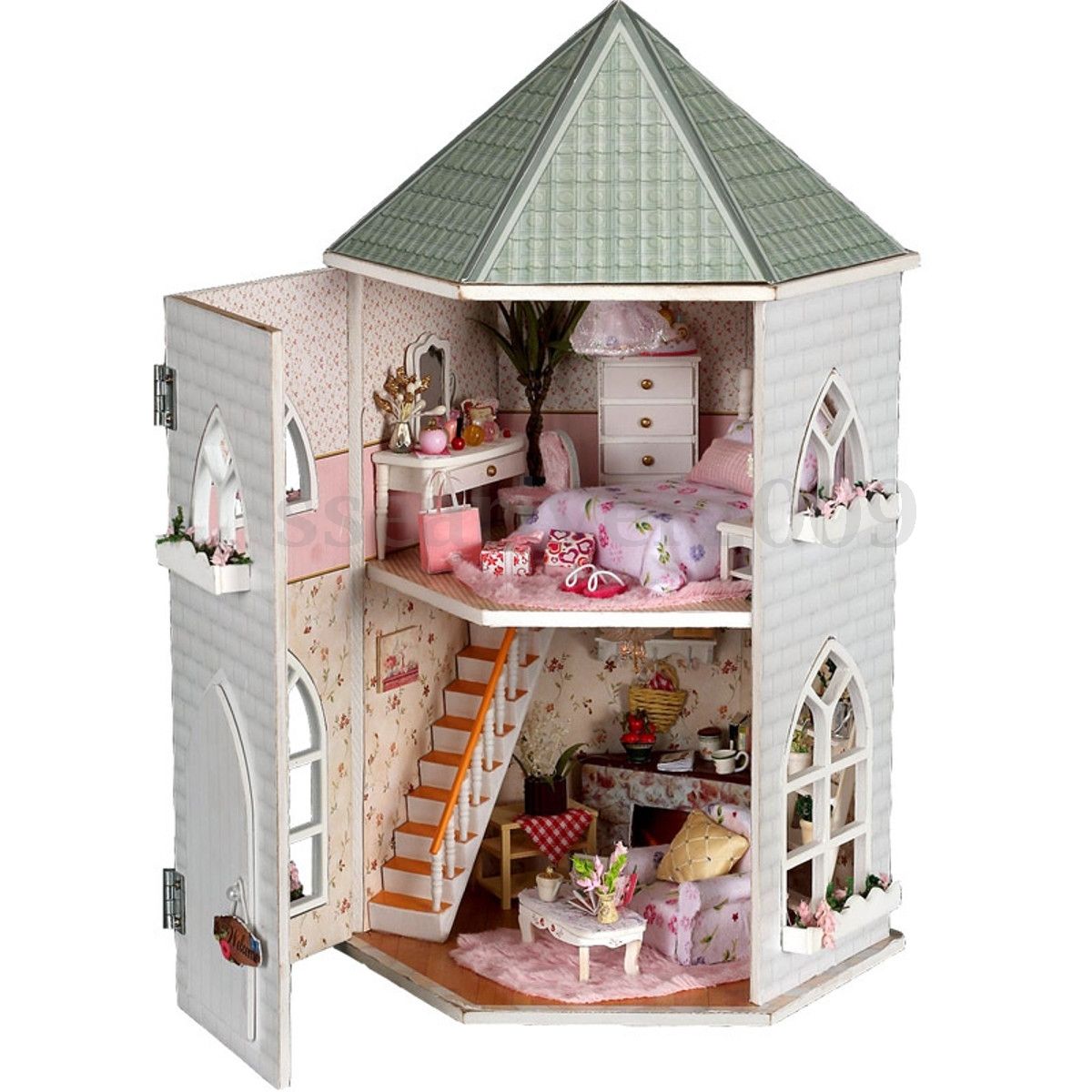 Love Castle DIY Kit Dollhouse Miniature Dolls House LED Furniture Kids Gift