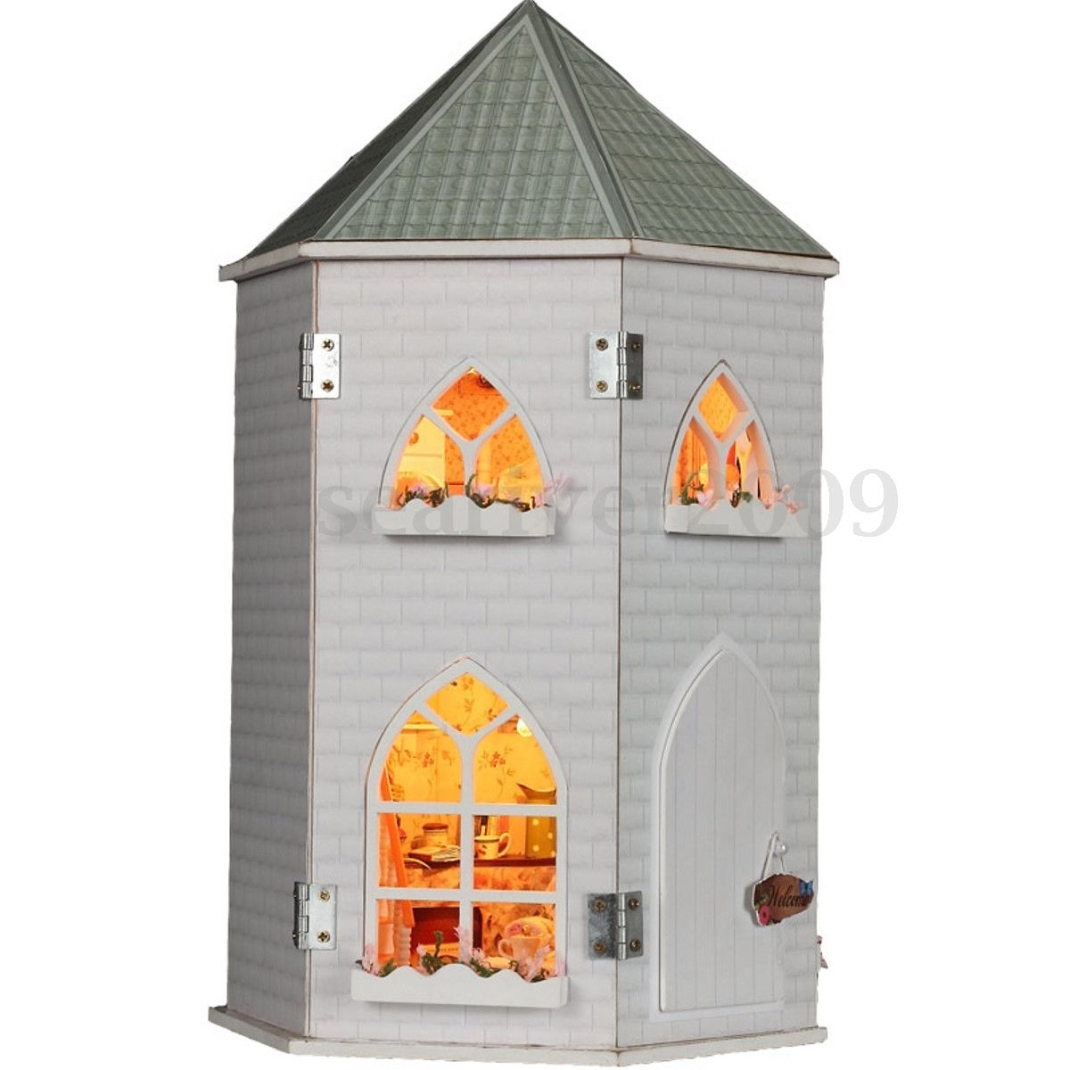 Love Castle DIY Kit Dollhouse Miniature Dolls House LED Furniture Kids Gift