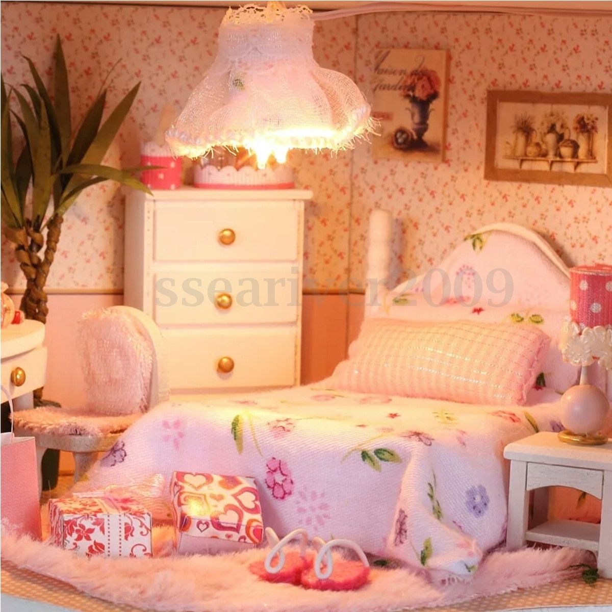 Love Castle DIY Kit Dollhouse Miniature Dolls House LED Furniture Kids Gift