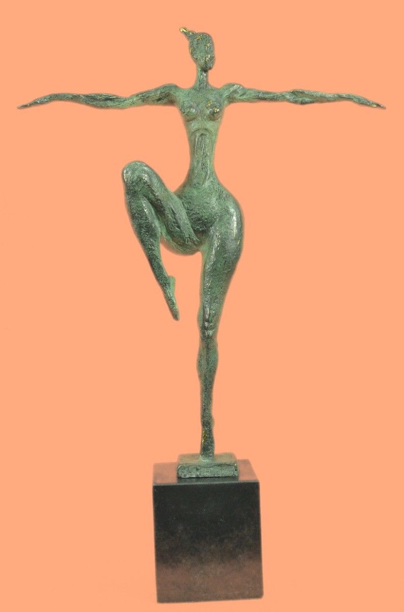 Rare Sculpture Original Signed Nude Female Fertility Goddess Abstract Bronze Sta