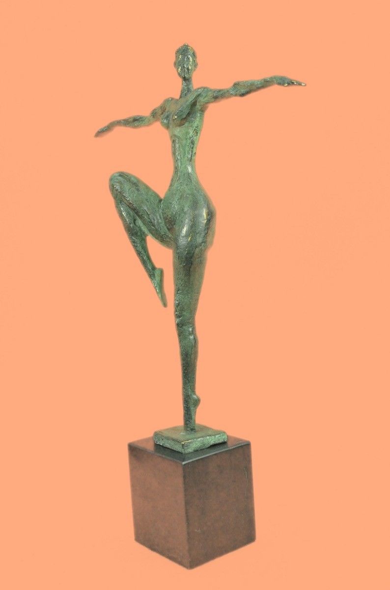 Rare Sculpture Original Signed Nude Female Fertility Goddess Abstract Bronze Sta