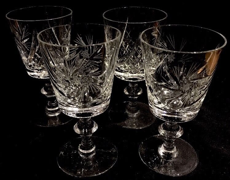 Lot of 4 Vintage Pinwheel Crystal Wine Glasses