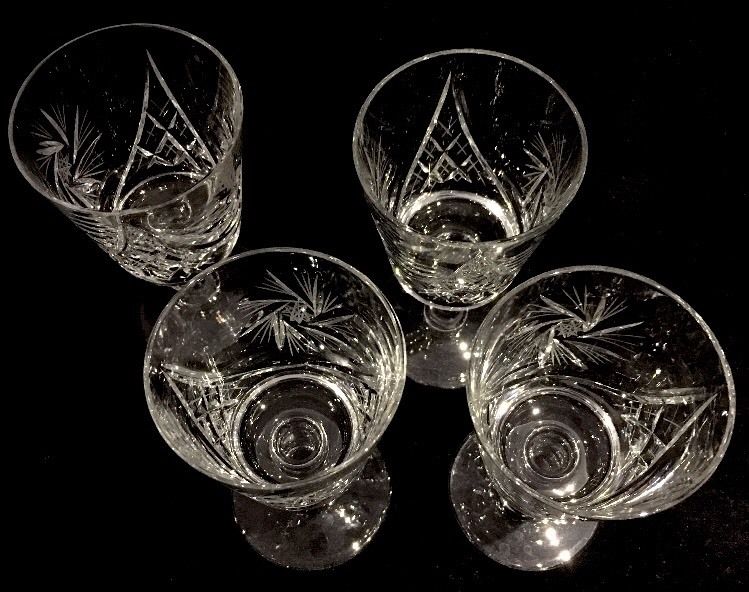 Lot of 4 Vintage Pinwheel Crystal Wine Glasses