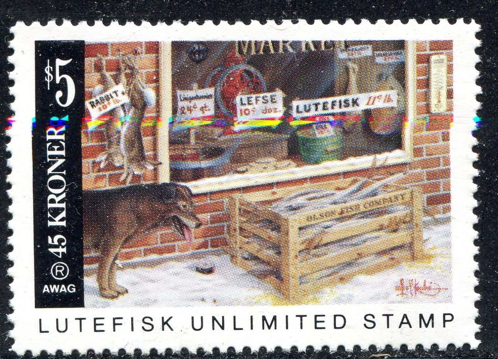 $5.00 Lutefisk Unlimited Cinderella Stamp by Les Kouba Mint