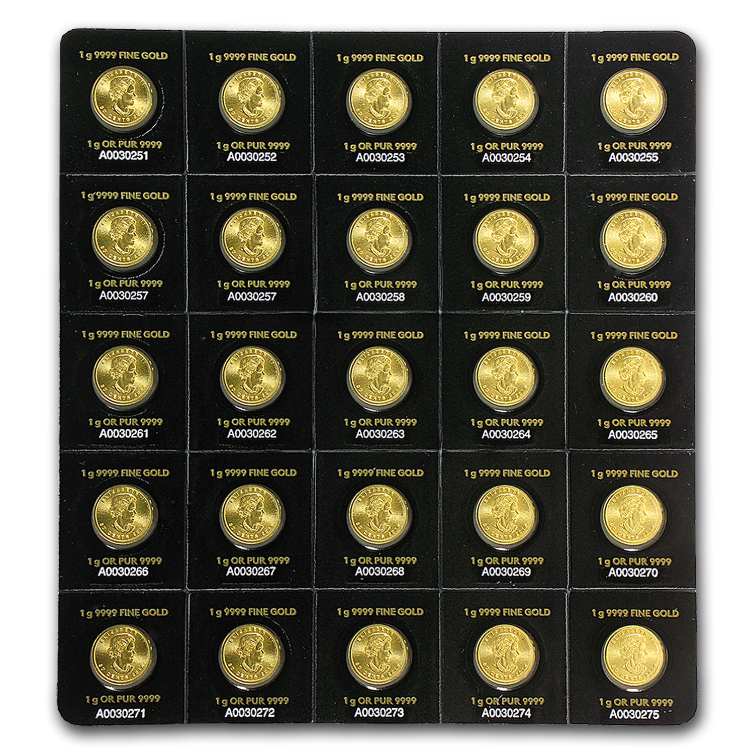 2016 25x 1 gram Gold Maple Leafs - Maplegram25™ (In Assay Sleeve) - SKU #94813