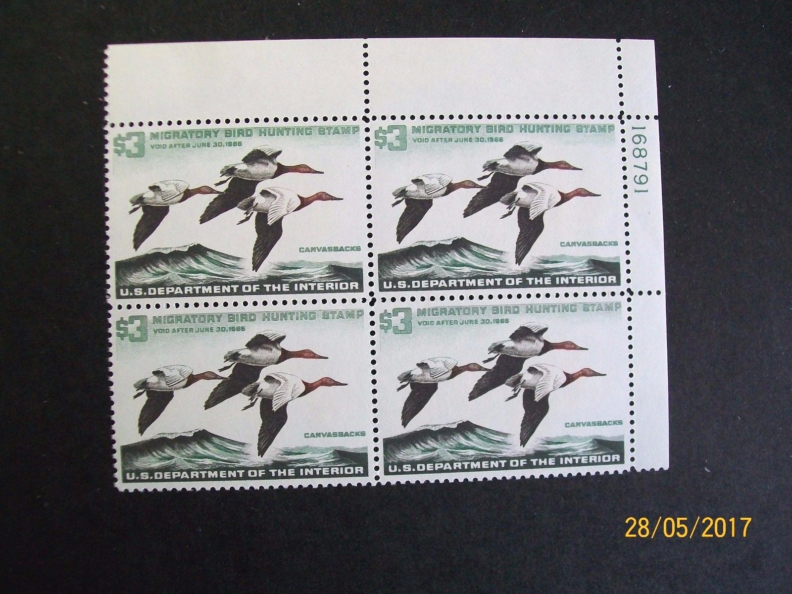 Mint US Stamps - Scott RW32  $3.00 Canvasback Ducks - Plate Block of 4  VF-NH