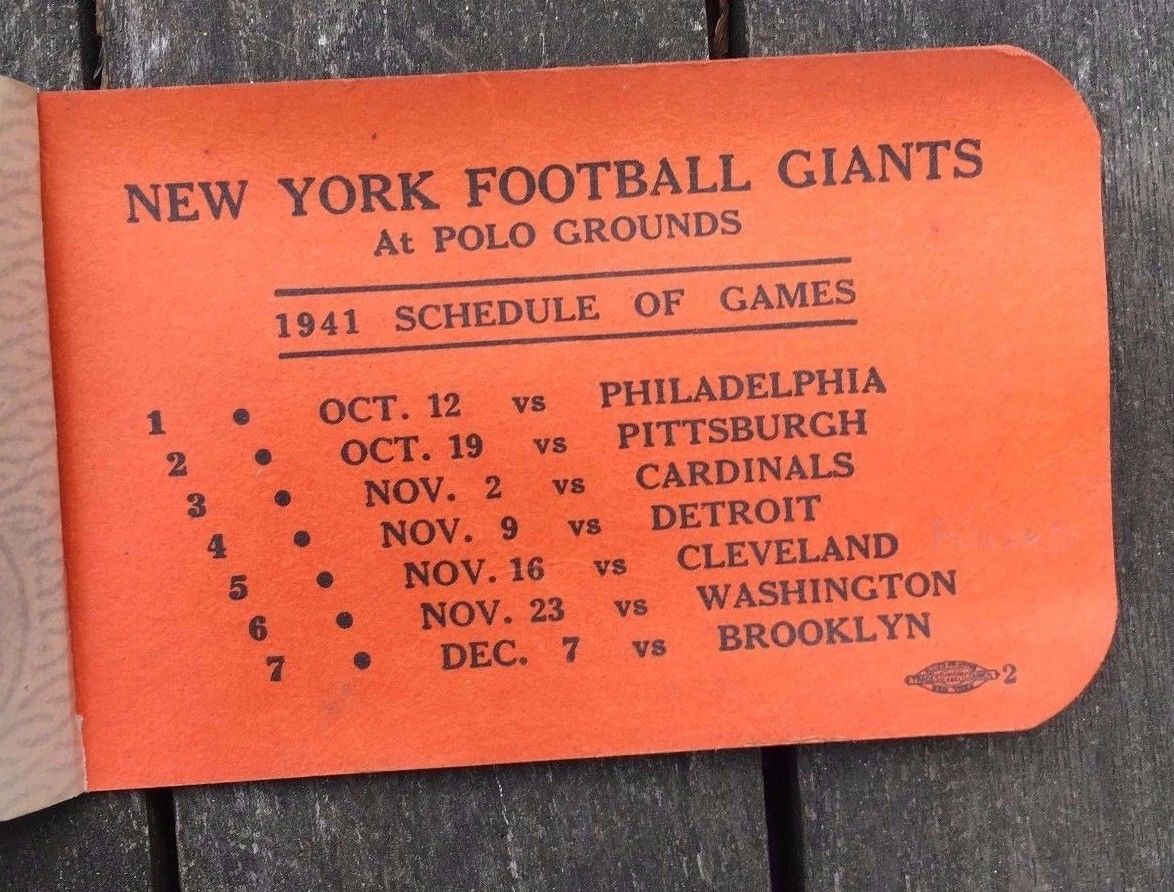 Vintage 1941 New York Football Giants Ticket