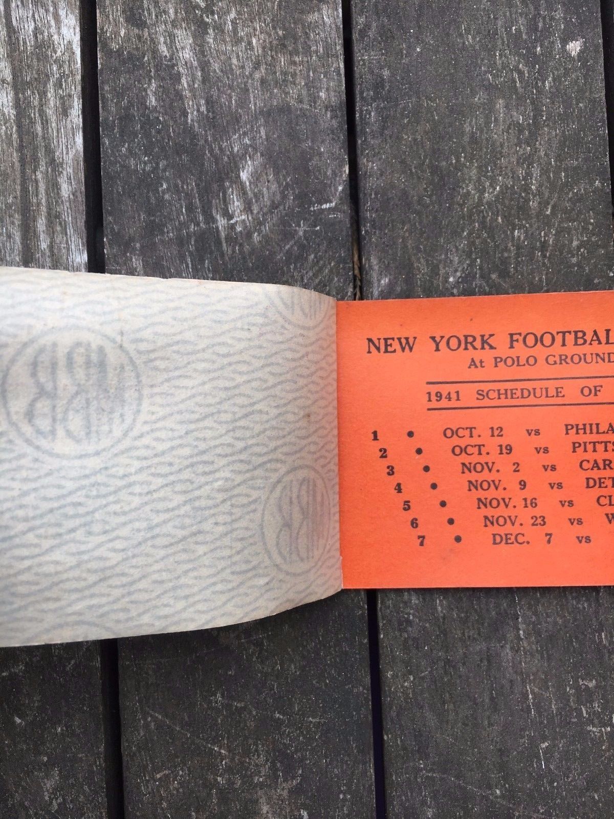 Vintage 1941 New York Football Giants Ticket