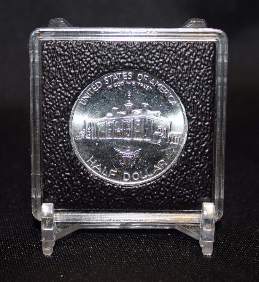 6 Half Dollar QUADRUM INTERCEPT 2x2 Coin Holder 30mm Capsule + Display Stand