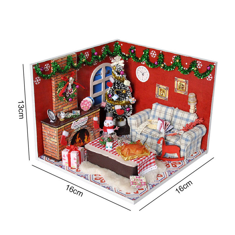 Wood Miniature Dollhouse Kit LED Furniture Doll house Room Xmas MannualDIY Craft