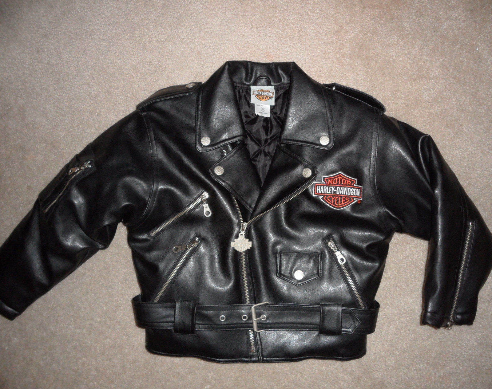 VINTAGE Kids HARLEY DAVIDSON BLACK FAUX LEATHER MOTORCYCLE JACKET Size 6