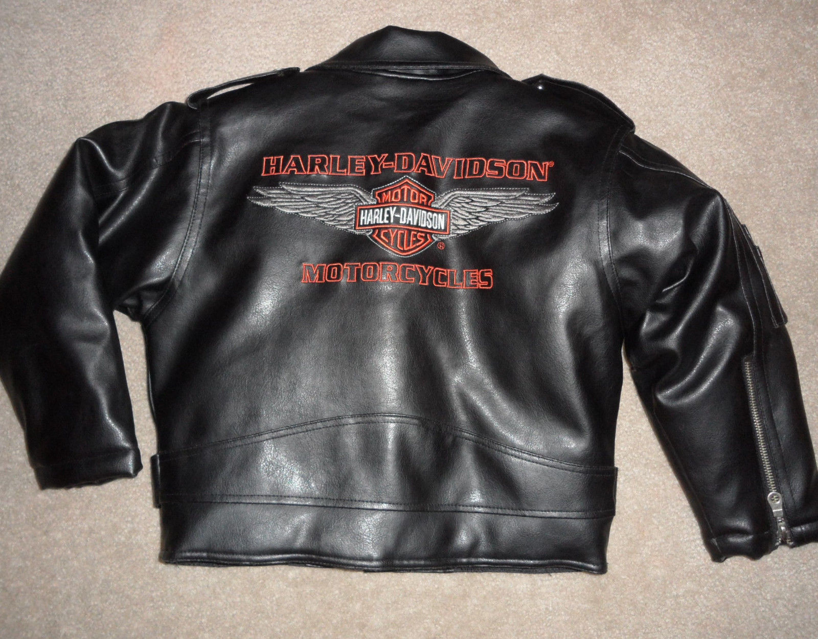 VINTAGE Kids HARLEY DAVIDSON BLACK FAUX LEATHER MOTORCYCLE JACKET Size 6