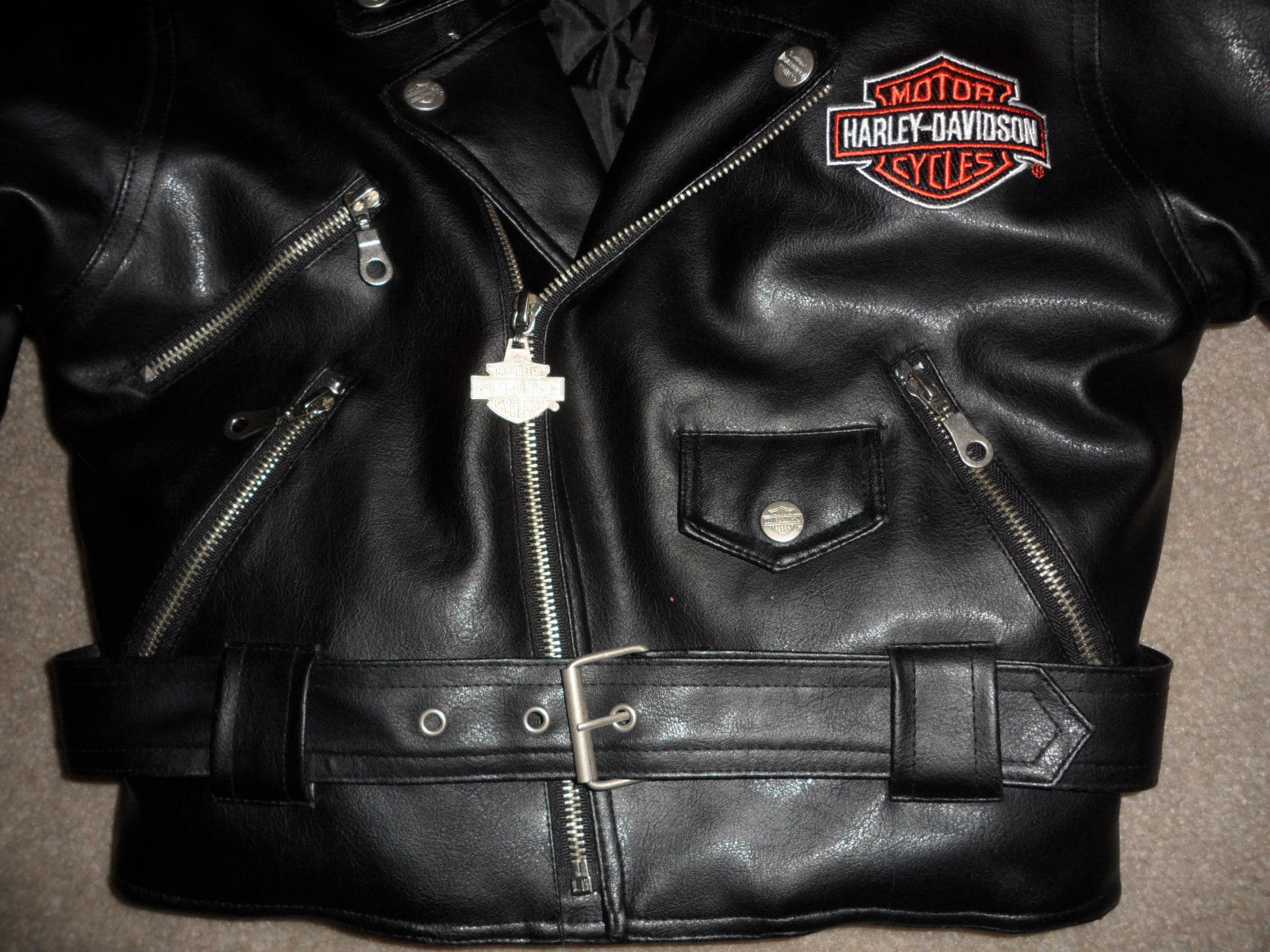 VINTAGE Kids HARLEY DAVIDSON BLACK FAUX LEATHER MOTORCYCLE JACKET Size 6