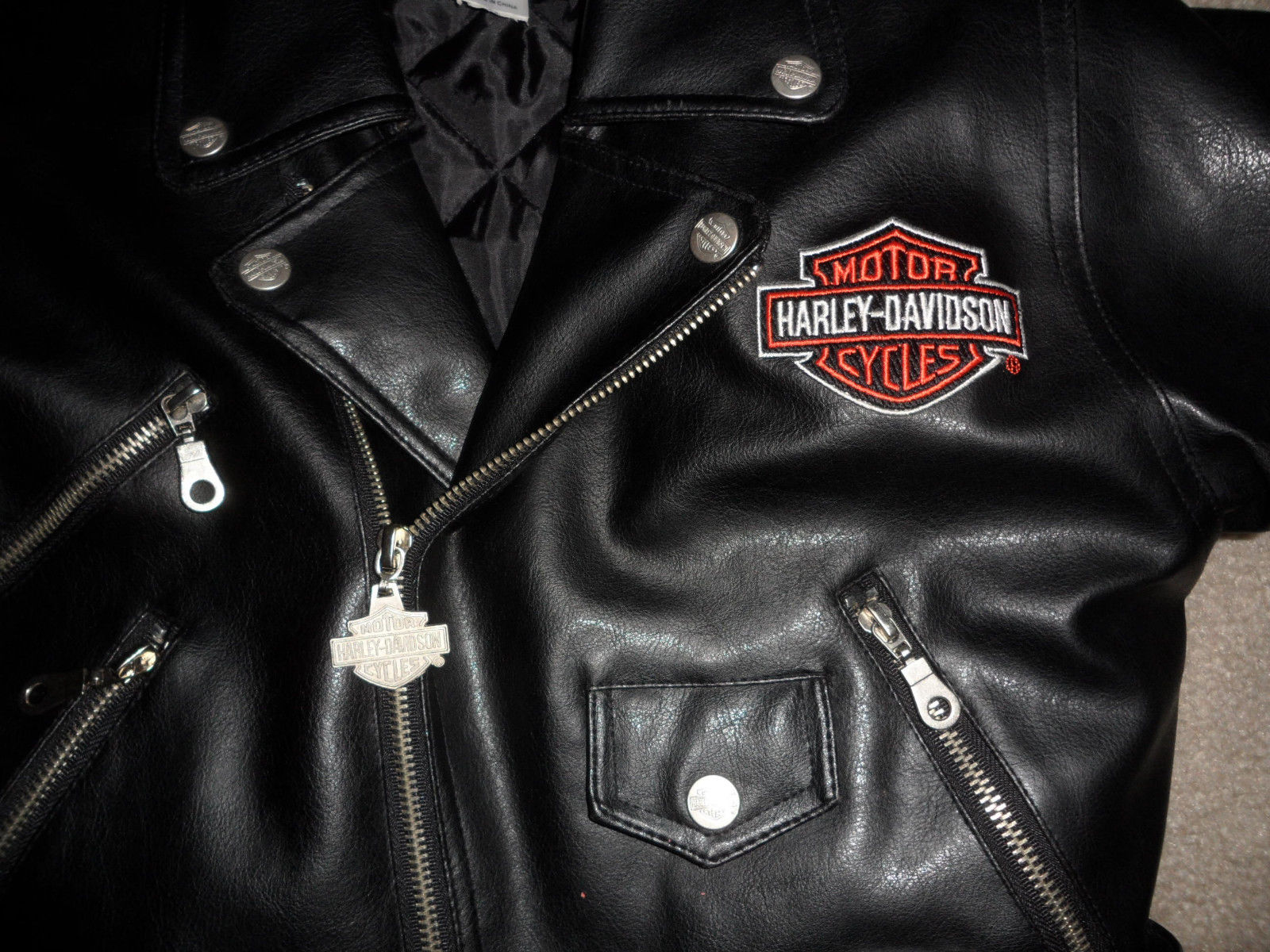 VINTAGE Kids HARLEY DAVIDSON BLACK FAUX LEATHER MOTORCYCLE JACKET Size 6