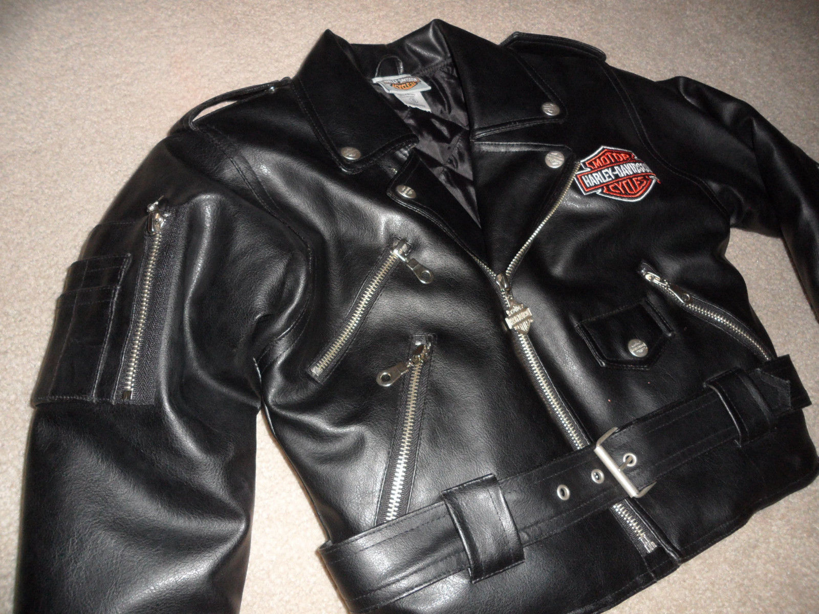 VINTAGE Kids HARLEY DAVIDSON BLACK FAUX LEATHER MOTORCYCLE JACKET Size 6