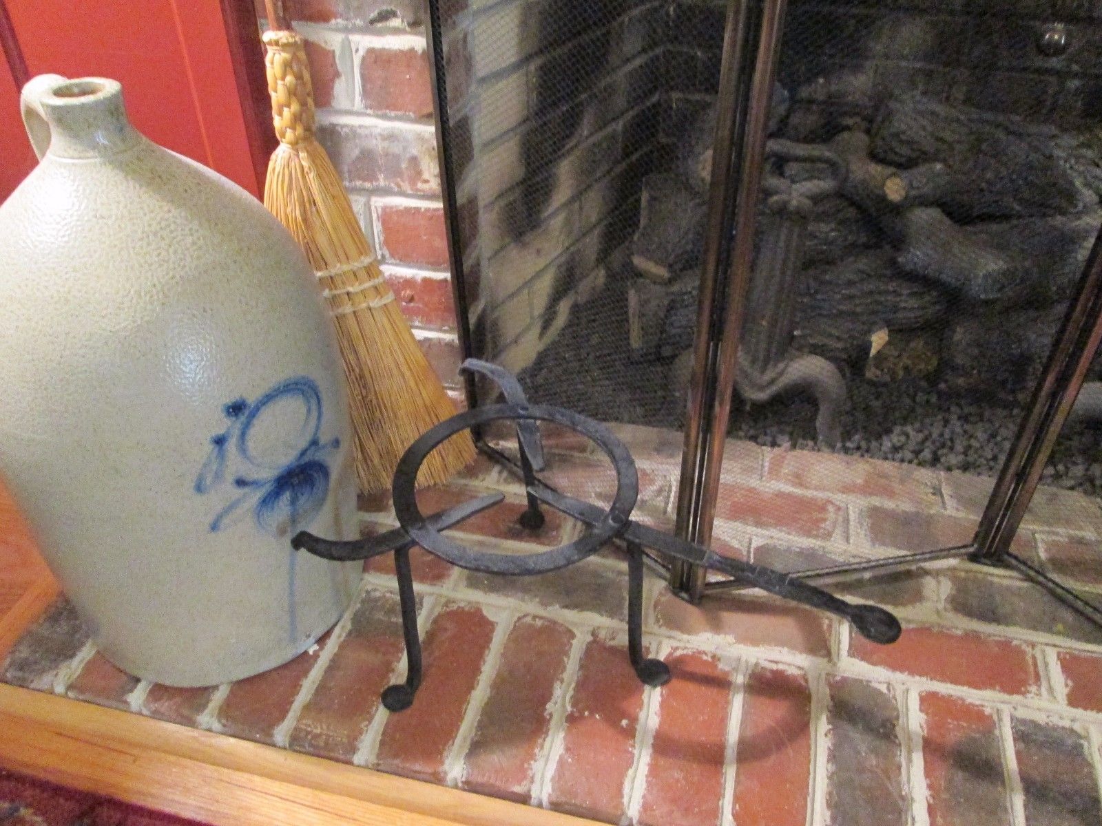 Vintage Fireplace Hearth Camp Pot Kettle Stand 3 footed NC Hand Forged Iron