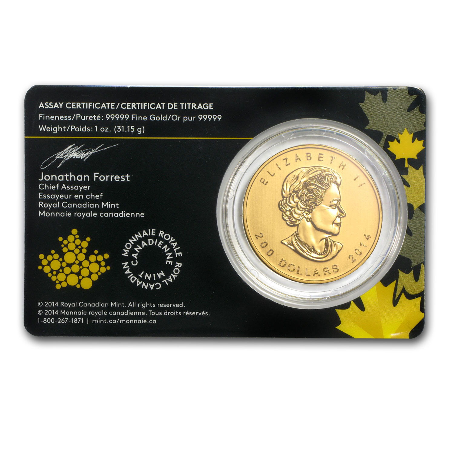 2014 Canada 1 oz Gold Howling Wolf .99999 BU (Assay Card) - SKU #81490