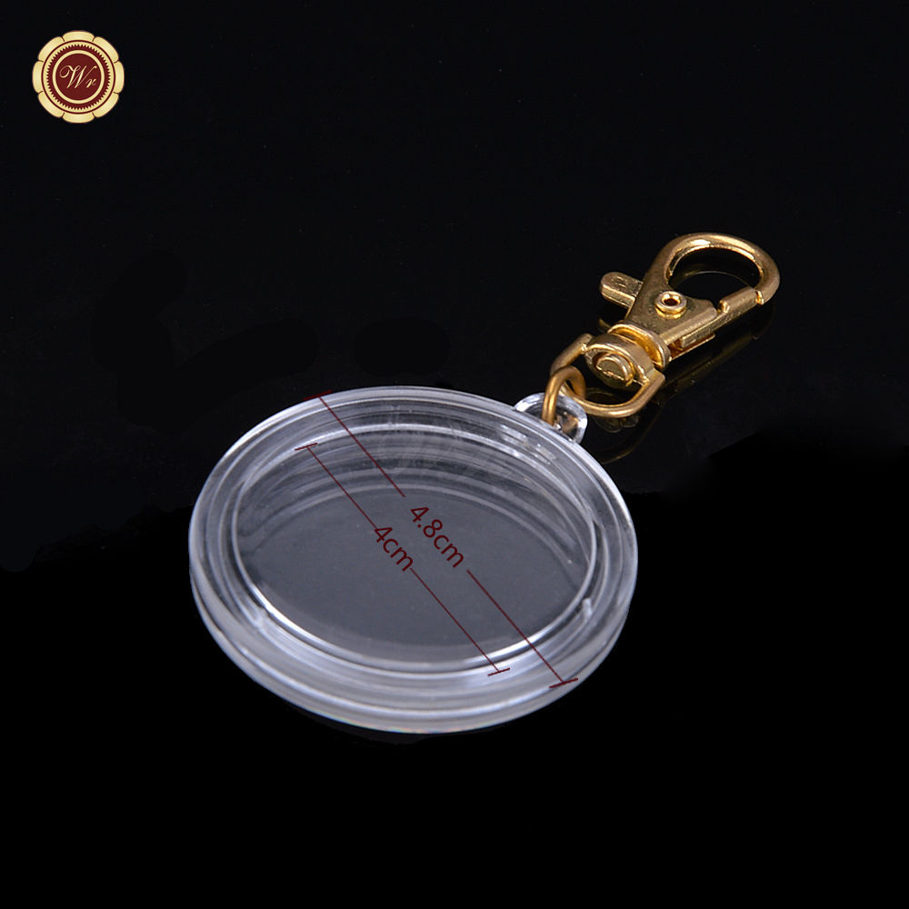 Clear Acrylic Coin Display With Keychain 24k Gold Keyring Holder For A 40mm Coin