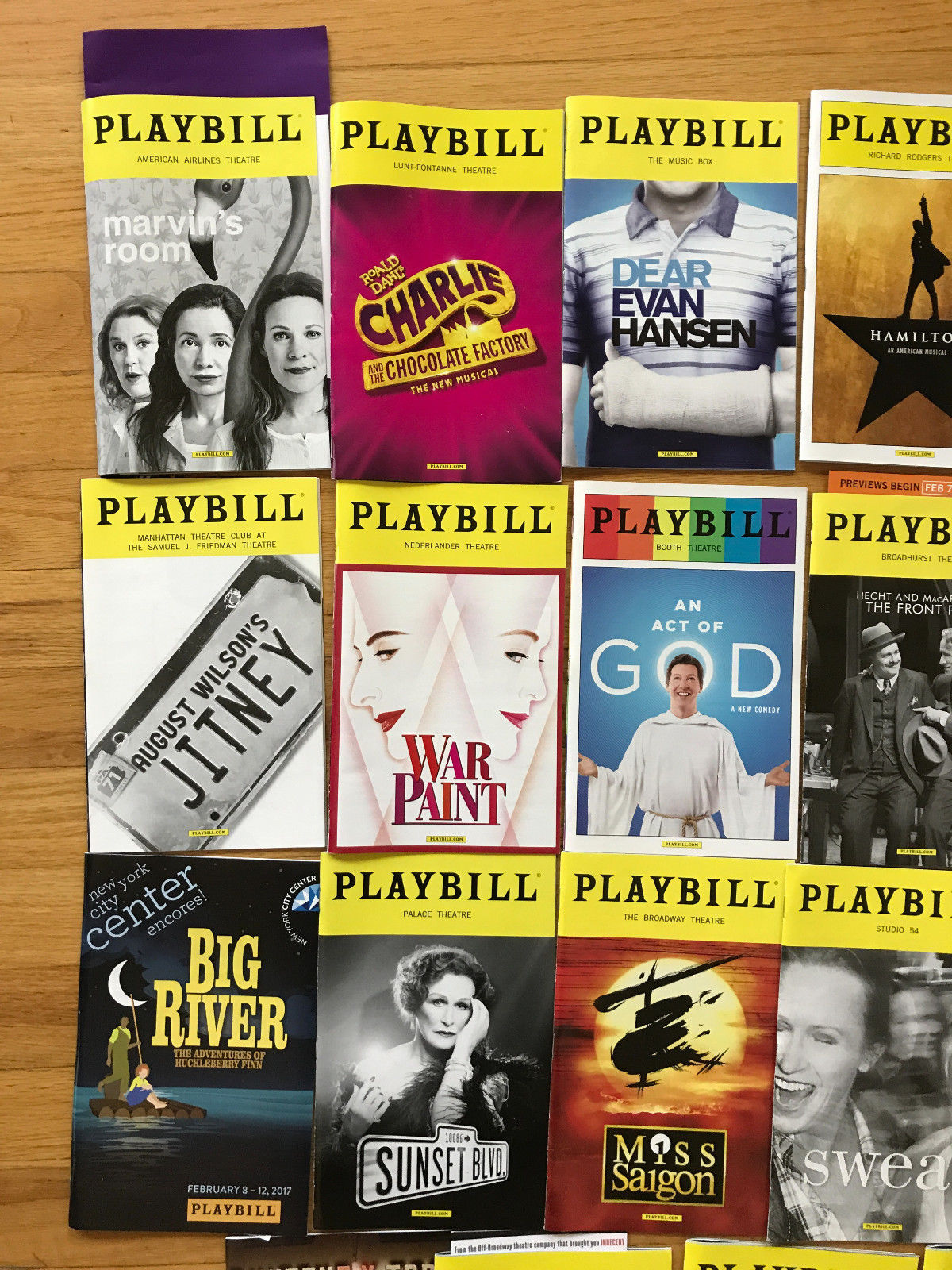 19 Playbills: Origiinal Cast of Hamilton, Evan Hansen, Hello Dolly Revival...