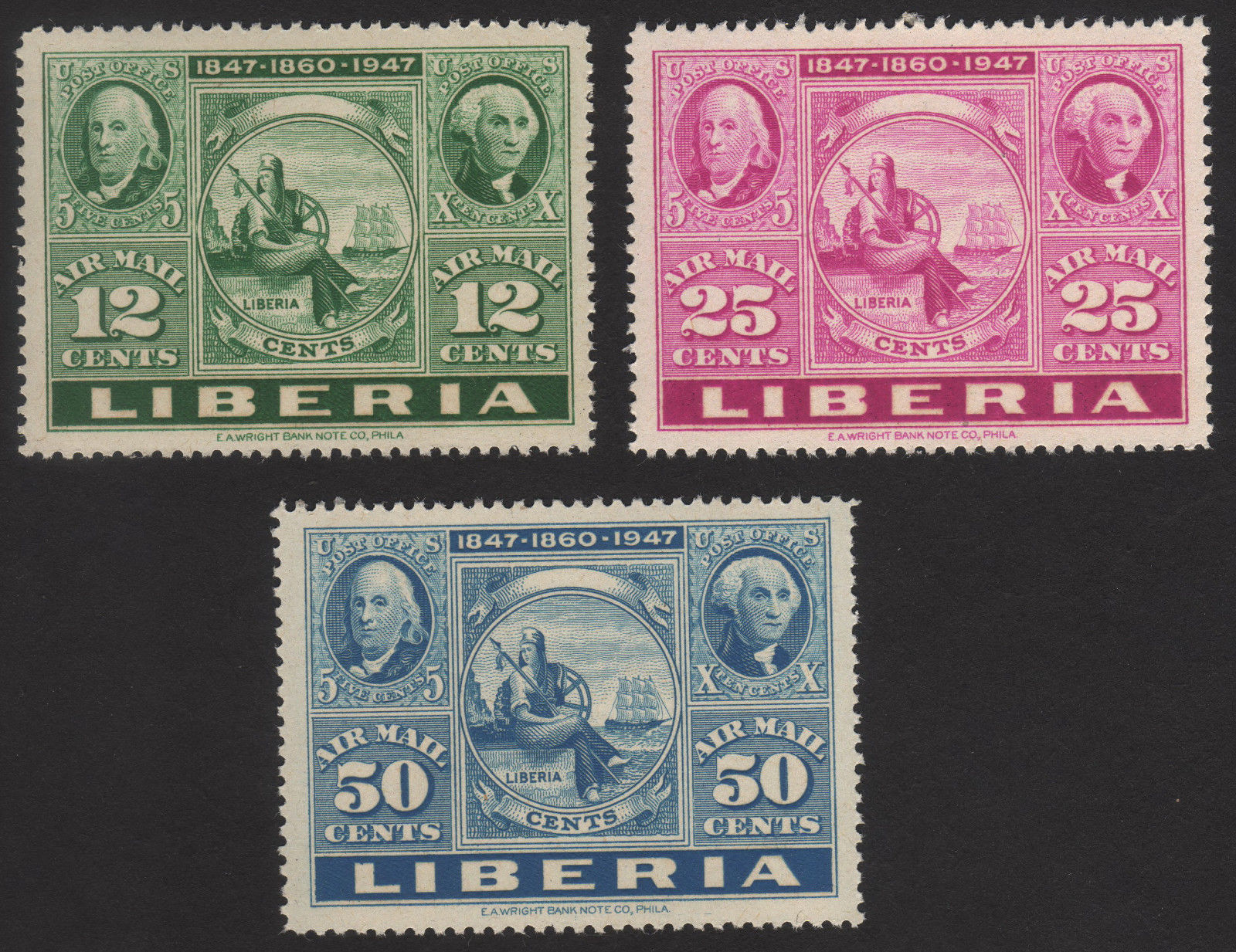 1947, Liberia CIPEX, New York, MNH Set of Sc C54 - C56