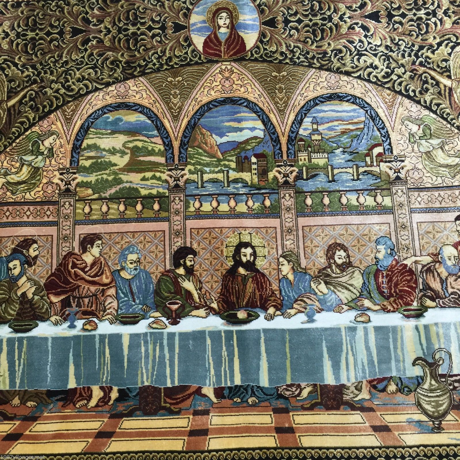 Handmade Religious Jesus Last Supper Painting Art Tapestry Pictorial Hanging Rug