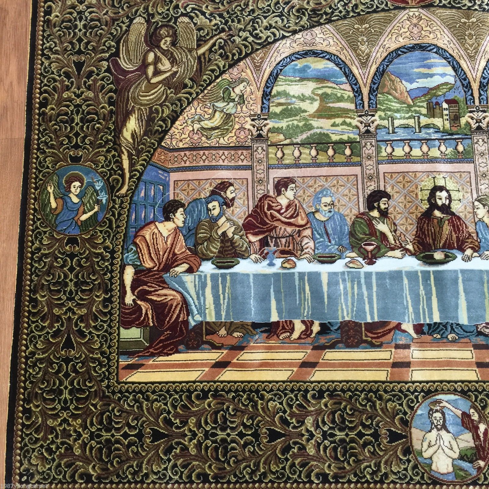 Handmade Religious Jesus Last Supper Painting Art Tapestry Pictorial Hanging Rug