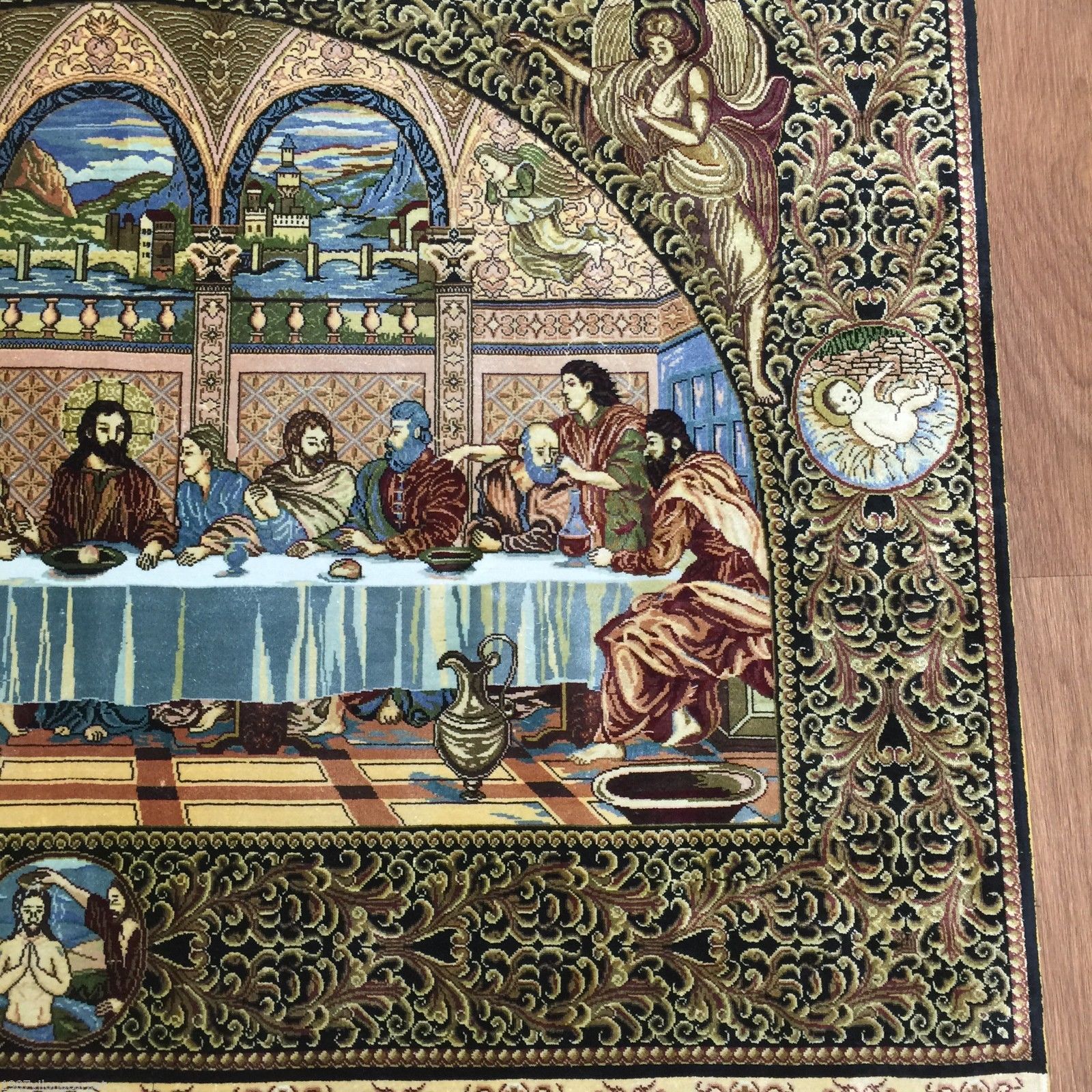 Handmade Religious Jesus Last Supper Painting Art Tapestry Pictorial Hanging Rug