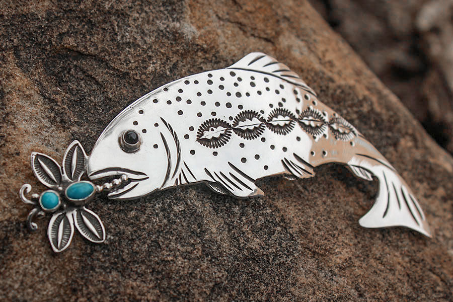 STERLING SILVER FISH PIN/PENDANT by LEE CHARLEY - NAVAJO NATIVE AMERICAN