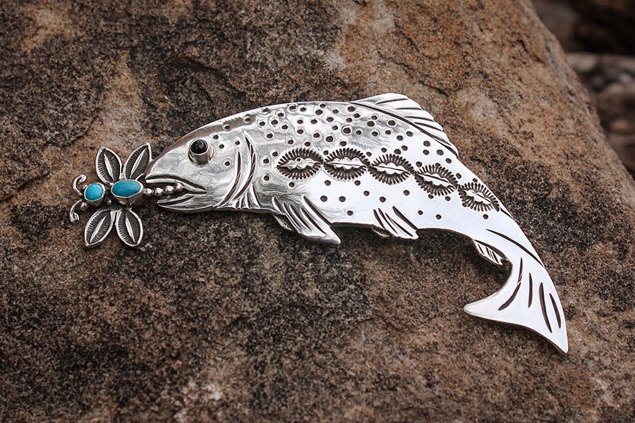 STERLING SILVER FISH PIN/PENDANT by LEE CHARLEY - NAVAJO NATIVE AMERICAN