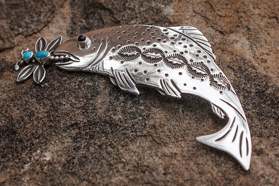 STERLING SILVER FISH PIN/PENDANT by LEE CHARLEY - NAVAJO NATIVE AMERICAN