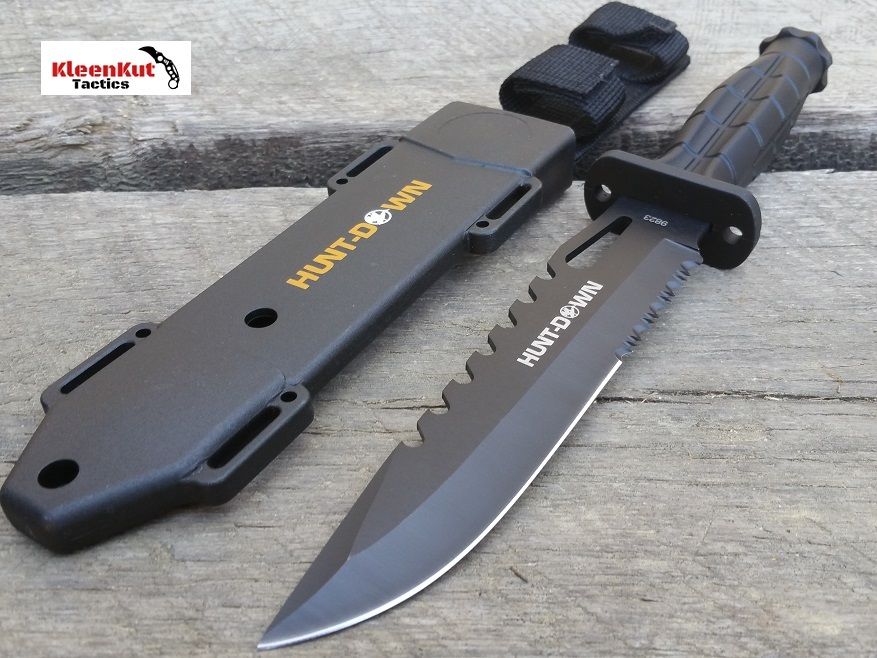 NEW 13" Black GRENADE STYLE Handle Hunting Knife with Heavy Duty Sheath 7" Blade