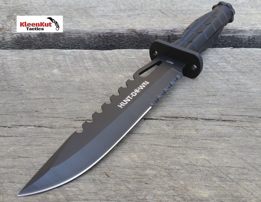 NEW 13" Black GRENADE STYLE Handle Hunting Knife with Heavy Duty Sheath 7" Blade